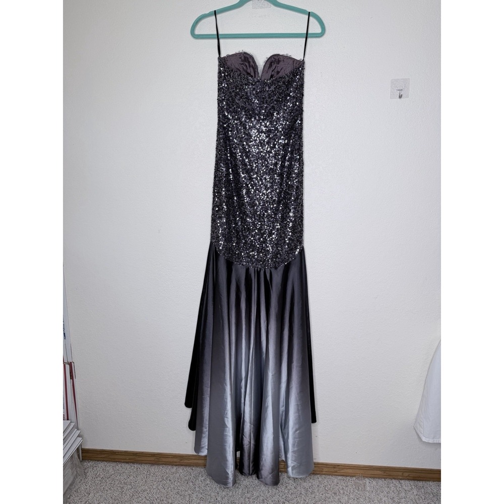 Jovani Strapless Sequin Mermaid Dress Size 2 Gunmetal Ombre Sweetheart Formal - Picture 9 of 16